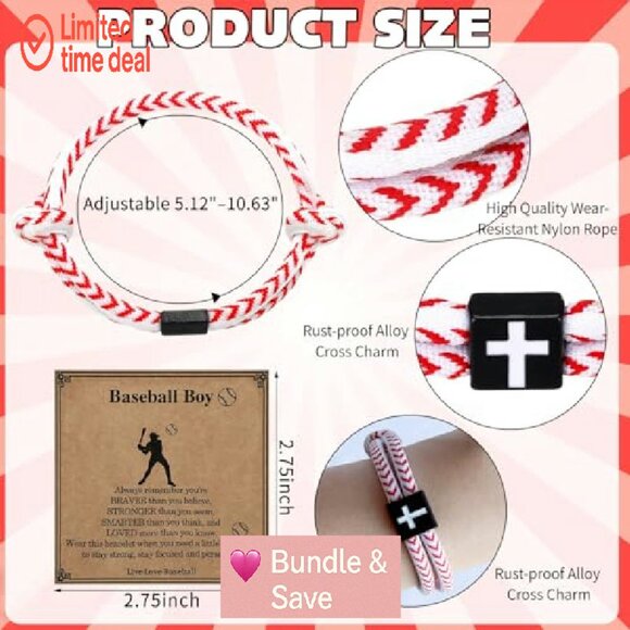 20 Adjustable Rope Bracelets with Cross Charms for Sports Teams - Picture 3 of 8